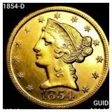1854-D $5 Gold Half Eagle CHOICE BU