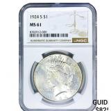 1924-S Silver Peace Dollar NGC MS61