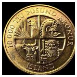 1974 Iceland 10000 Kronur Gold Coin UNCIRCULATED
