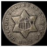 1851 Silver Three-Cent Piece LIGHTLY CIRCULATED