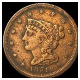 1851 Braided Hair Half Cent NEARLY  UNCIRCULATED