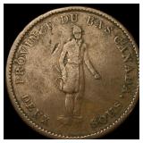 1837 Lower Canada Bank Token One Penny LIGHTLY CIR
