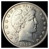 1912-S Silver Half Dollar Barber NEARLY UNCIRCULAT