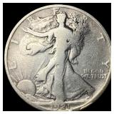 1921-D Silver Walking Liberty Half Dollar NICELY C