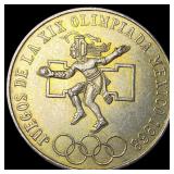 1968 Mexico Silver 25 Pesos Olympic Coin NEARLY UN