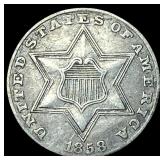 1858 Silver Three-Cent Piece NEARLY UNCIRCULATED