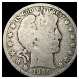 1909-S Silver Barber Half Dollar NICELY CIRCULATED