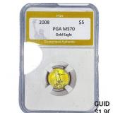 2008 1/10oz $5 Gold Eagle PGA MS70