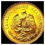 1945 Mexico Gold 2 Pesos CHOICE BU