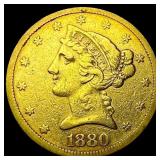 1880 Liberty Head Half Eagle $5 Gold NEARLY  UNCI
