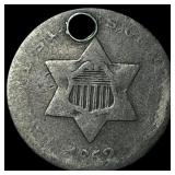 1859 Silver Three-Cent Piece (holed) NICELY CIRCUL