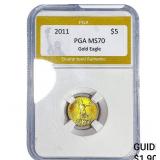 2011 1/10oz $5 Gold Eagle PGA MS70