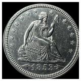 1853 Arrows Seated Liberty Quarter CLOSELY UNCIRCU
