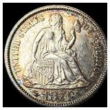 1874 Arrows Seated Liberty Dime CLOSELY UNCIRCULAT