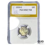 1939-D Mercury Silver Dime PGA MS67 FSB