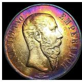 1866 Toned Mexico Silver Peso Maximilian I  SUPER
