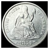 1874 Arrows Silver Seated Liberty Dime NEARLY  UN