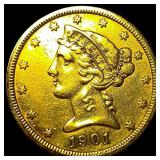 1901-S Gold $5 Liberty Head Half Eagle CHOICE  AU