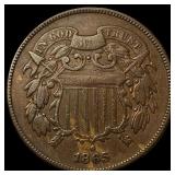 1865 Copper Two-Cent Piece NEARLY UNCIRCULATED