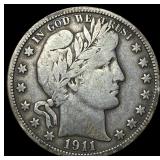 1911 Silver Half Dollar (Barber) LIGHTLY CIRCULATE