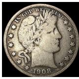 1908-D Silver Barber Half Dollar LIGHTLY CIRCULATE
