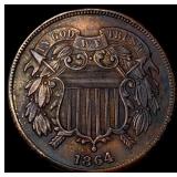 1864 Bronze Two-Cent Piece CHOICE AU