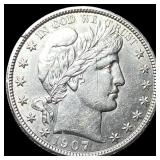1907 Silver Barber Half Dollar CLOSELY  UNCIRCULA