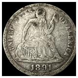 1891 Silver Dime (Seated Liberty) LIGHTLY CIRCULAT