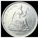 1861 Silver Seated Liberty Half Dime CLOSELY  UNC