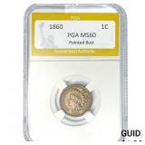 1860 Indian Head Cent PGA MS60 Pointed Bust