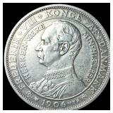 1906 Denmark Silver 2 Kroner