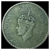 1940 British India Silver Rupee .1874 ASW