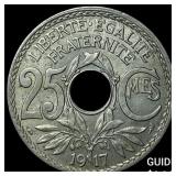 1917 France Modern Republics Nickel 25 Centimes