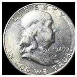 1949-S Silver Half Dollar Franklin CLOSELY UNCIRCU