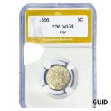 1866 Shield Nickel PGA MS64 Rays