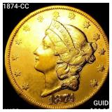 1874-CC $20 Gold Double Eagle CHOICE AU