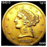 1843-O Lg Let $5 Gold Half Eagle CHOICE AU