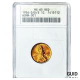 1956-D/D/S Wheat Cent ANACS MS65 Red WOMM-001