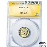 1950-S Roosevelt Dime ANACS MS67