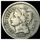 1876 Nickel Three-Cent Piece NEARLY UNCIRCULATED