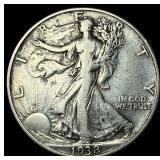 1938-D Silver Half Dollar Walking Liberty LIGHTLY