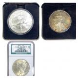 [3 Coins] 1923-2000 Peace $1 & Silver Eagles NGC M