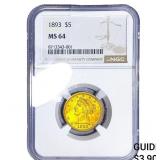 1893 $5 Gold Half Eagle NGC MS64