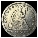 1853 Arrows Seated Liberty Quarter NEARLY UNCIRCUL
