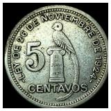 1943 Guatemla Silver 5 Centavos