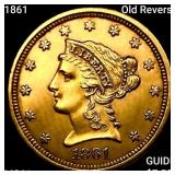 1861 Old Reverse $2.50 Gold Quarter Eagle UNC