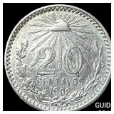 1908 Mexico Silver 20 Centavos