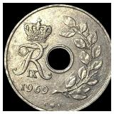 1969 Denmark Coppert Nickel 25 Ore