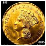 1855 $3 Gold Piece CHOICE BU