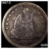 1867-S Seated Liberty Quarter LIGHTLY CIRCULATED